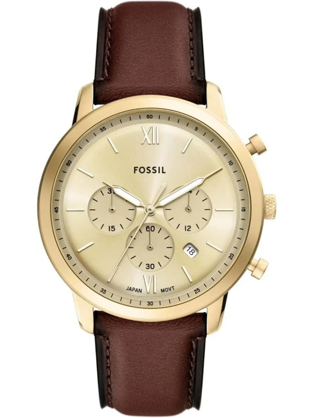 Men's Brown Leather Strap Gold Neutra Quartz Stainless Steel Chronograph Watch